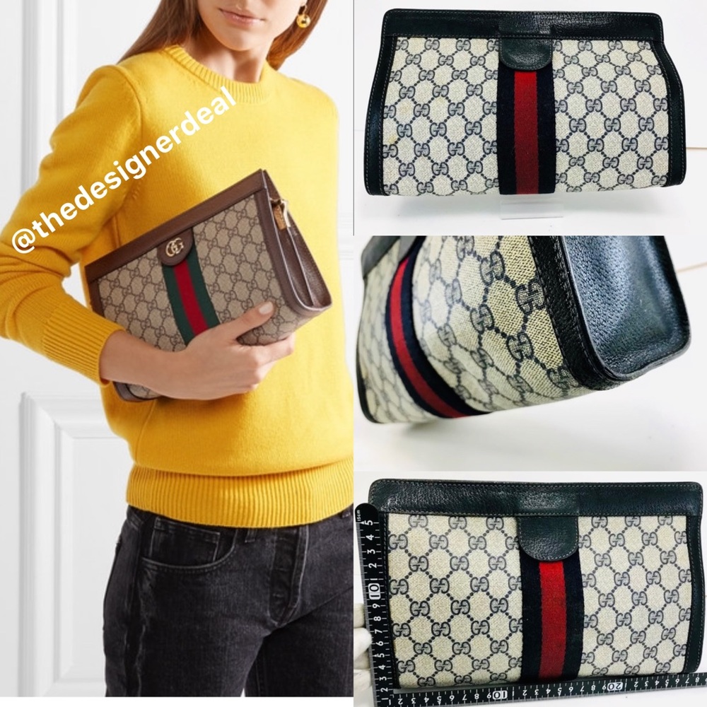 Auth GUCCI Web Sherry Line Clutch Bag GG